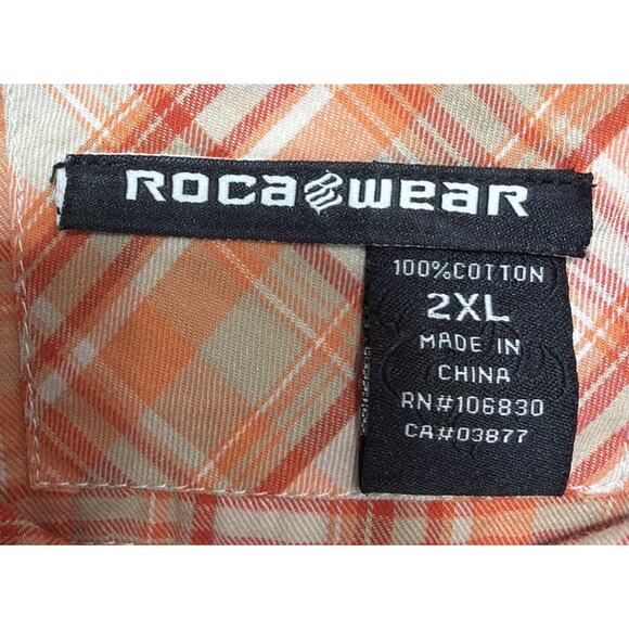 Vintage 90s Roca Wear Shirt Mens 2XL Orange Tartan Plaid LS Streetwear Hip Hop - Picture 4 of 6